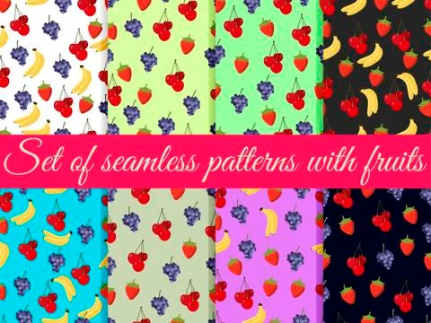 Set of seamless pattern with fruit. Vector background. Illustrazione stock