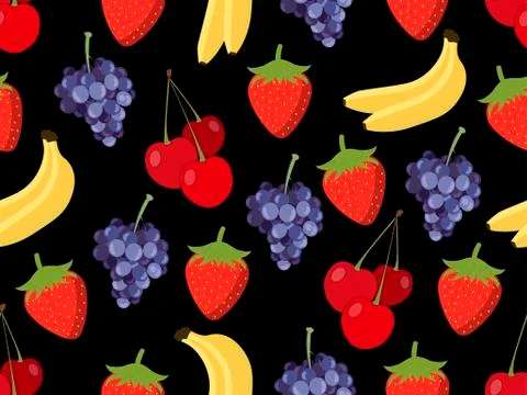 Set of seamless pattern with fruit.  Vector background. Illustrazione stock
