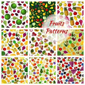 Set of seamless pattern fruits background Illustrazione stock