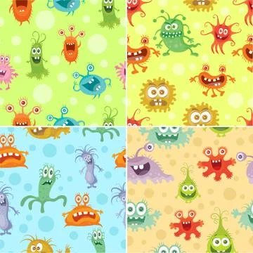 Set of Seamless Pattern with Good and Bad Bacteria Illustrazione stock