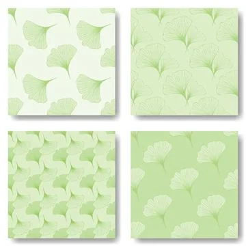 Set of seamless pattern with green Ginkgo leaves. Stock Illustration