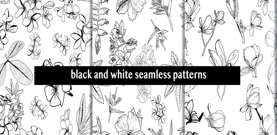 Set of  Seamless pattern with hand drawn tropical plants Stock Illustration