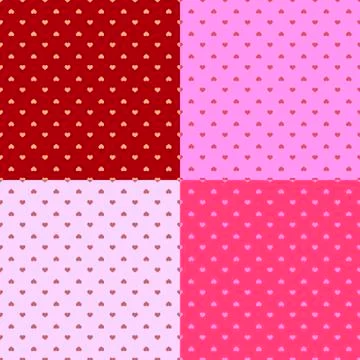 Set of seamless pattern  with hearts on red background. Vector. Stock Illustration