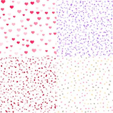 Set of seamless pattern with hearts on white background. Vector. Stock Illustration