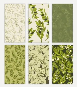 Set seamless pattern of labels or stickers for  packaging of Vegetable Olive Oil Stock Illustration