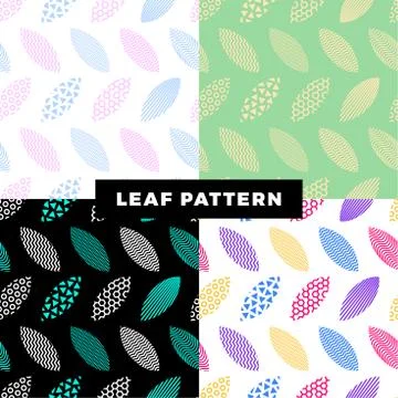 A set of seamless pattern of leaves that are filled with abstract technical 스톡 일러스트