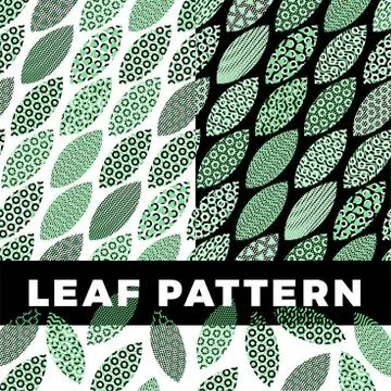 A set of seamless pattern of leaves that are filled with abstract technical Stock Illustration