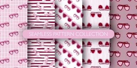 Set of seamless pattern with lilac sunglasses elements. Simple eyewear print  イラスト素材