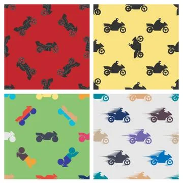 Set seamless pattern of motorcycles Stock Illustration