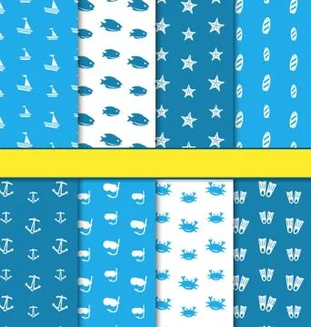 Set Seamless Pattern with Nautical Elements Stock Illustration
