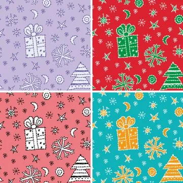 Set seamless pattern new year symbol. sketch. vector Stock Illustration