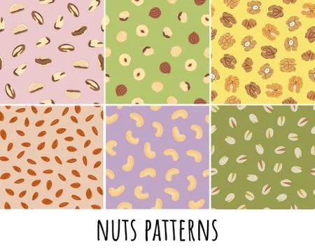 Set of seamless pattern of nuts. Kitchen, cooking print. Stock Illustration