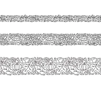 Set of seamless pattern ornament monoline with acorns, pumpkin and autumn oak Stockillustratie