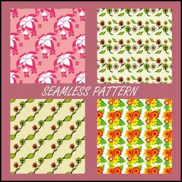 Set Seamless pattern with ornamental flowers. Illustrazione stock