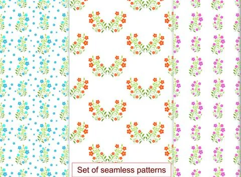 Set seamless pattern with red flowers. Stock Illustration