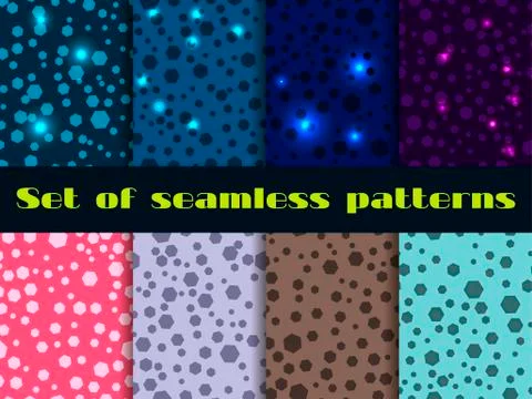 Set seamless pattern with shining sequins. Magical festive backgrounds Stock Illustration