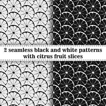 Set of seamless pattern with sliced pieces of citrus. Collection of black and Stock Illustration