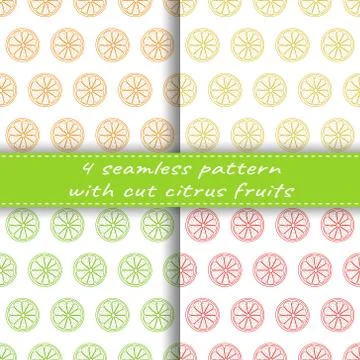 Set of seamless pattern with sliced pieces of citrus fruit. The simple backdrops Stock Illustration