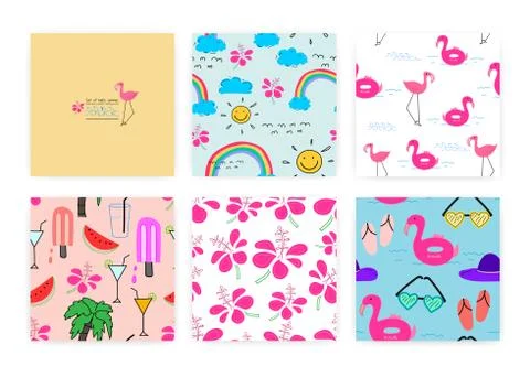 Set of seamless pattern with summer concept. Background Illustrations for gif Stock Illustration