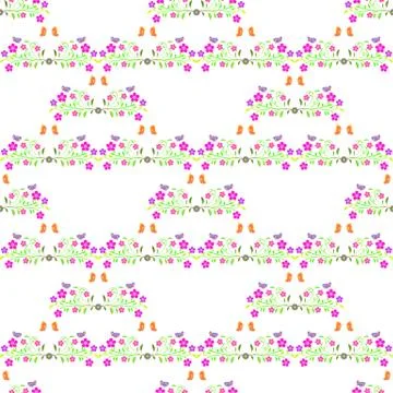 Set seamless pattern with summer flowers. Stock Illustration