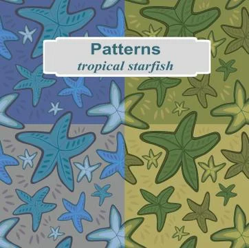 Set Seamless pattern tropical starfish Stock Illustration