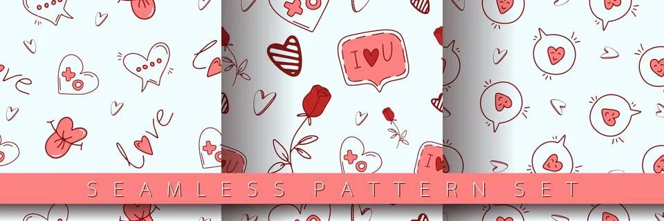 Set of seamless pattern for Valentine's Day Stock Illustration