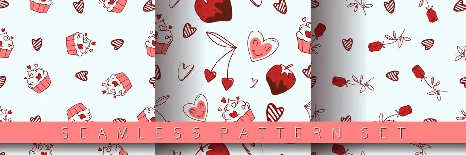 Set of seamless pattern for Valentine's Day Stock Illustration
