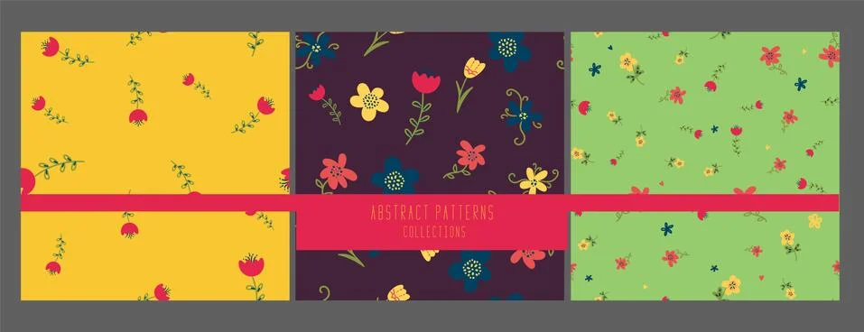 Set of Seamless pattern vector floral pattern with doodle colorful blooming d Stock Illustration