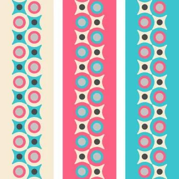 Set of seamless patterned borders in retro colors Stock Illustration