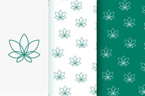 Set of seamless patterns of abstract cannabis leaf in modern style. Stock Illustration