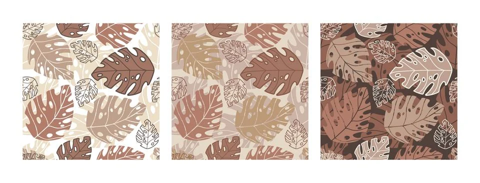 Set of seamless patterns abstract exotic plants trendy colors Stock Illustration