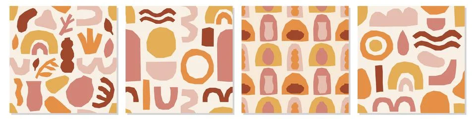 Set of seamless patterns with abstract nature elements shape 스톡 일러스트