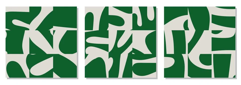 Set of seamless patterns with abstract organic cut out Matisse inspired shapes Illustrazione stock