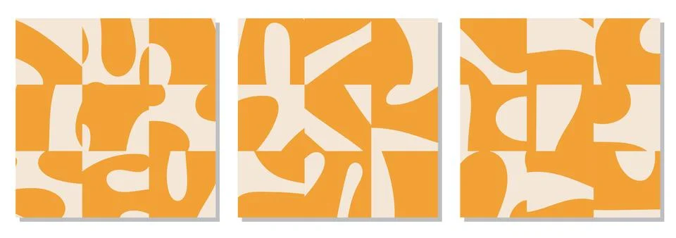 Set of seamless patterns with abstract organic cut out Matisse inspired shapes Illustrazione stock