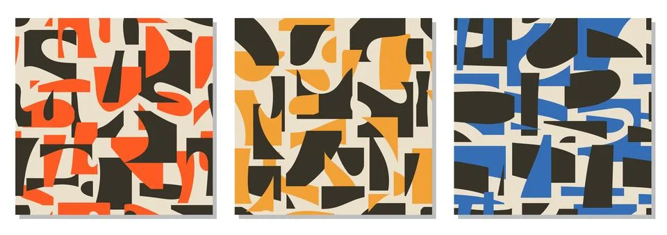 Set of seamless patterns with abstract organic cut out Matisse inspired shapes Illustrazione stock