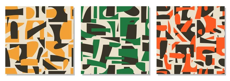 Set of seamless patterns with abstract organic cut out Matisse inspired shapes Illustrazione stock