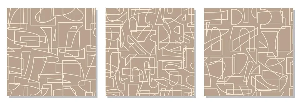 Set of seamless patterns with abstract organic cut out inspired shapes Illustrazione stock