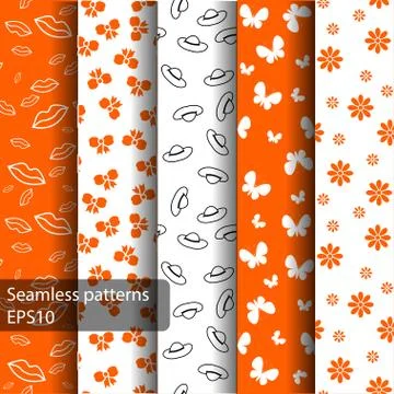 Set of seamless patterns and backgrounds for girls Stock Illustration