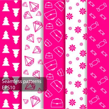 Set of seamless patterns and backgrounds for girls Stock Illustration