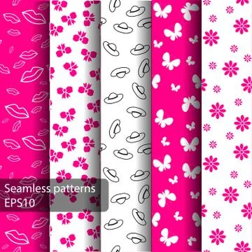 Set of seamless patterns and backgrounds for girls Stock Illustration