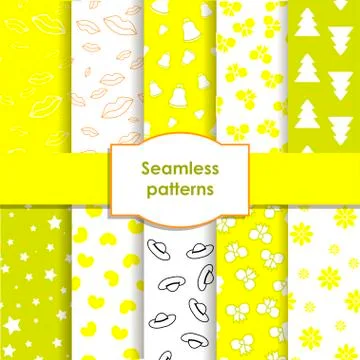 Set of seamless patterns and backgrounds for girls Stock Illustration
