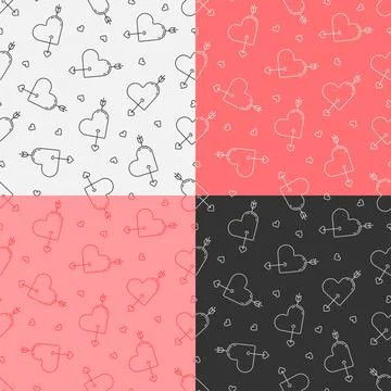 Set of seamless patterns with Arrow pierced heart. Valentines day sivol, hear Stock Illustration