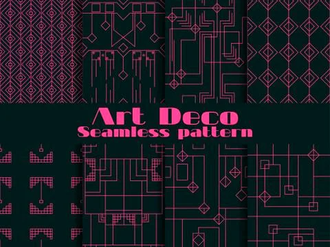 Set of seamless patterns of art deco. Lines and geometric figures on the back Stock Illustration