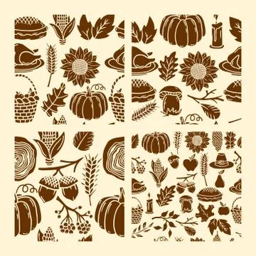 Set of seamless patterns of autumn elements of nature handmade Stock Illustration