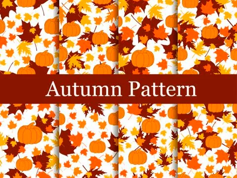 Set of seamless patterns of autumn themes. Yellowed leaves and pumpkins. Than イラスト素材