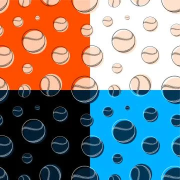 Set of seamless patterns with baseball sport balls. Team sports. Healthy life Stock Illustration