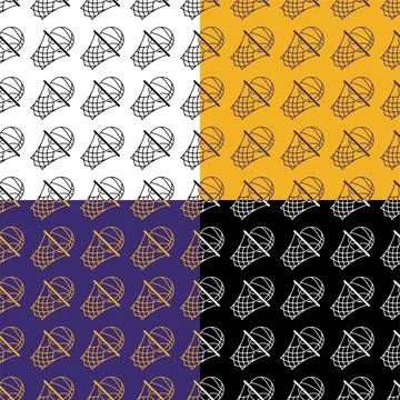 Set of seamless patterns with basketball icon with ring, hoop and net. Ornament Stock Illustration