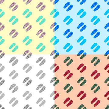 Set of seamless patterns with Beach rubber slippers. Beach shoes. Ornament Stock-Illustration