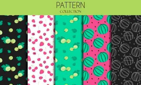 A set of seamless patterns with berries. Flat design of illustrations with Illustrazione stock