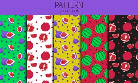 A set of seamless patterns with berries. Flat design of illustrations with Stock Illustration